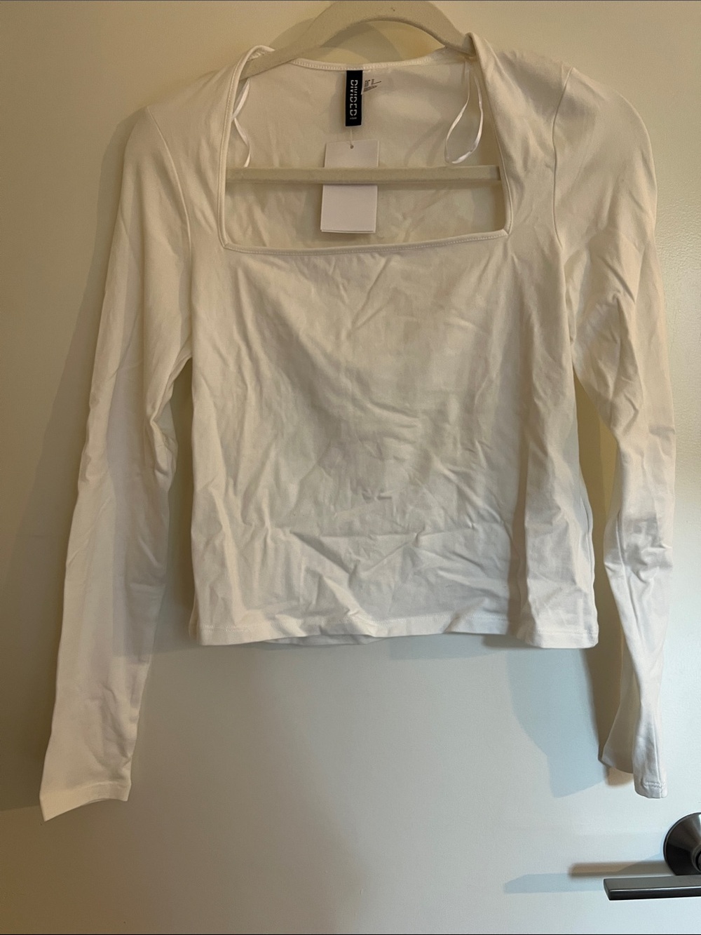 White Square Neck Long Sleeve Top
